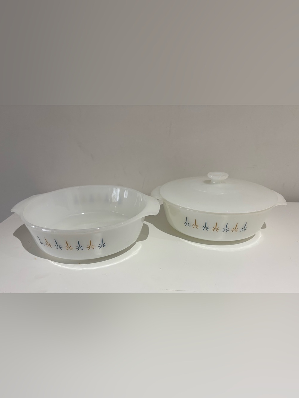 Anchor Hocking Fire-King Starburst Milk Glass Casserole with Lid, White